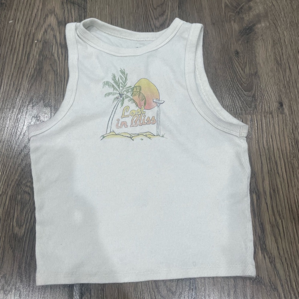 Hollister White Tank Top with Graphic Design